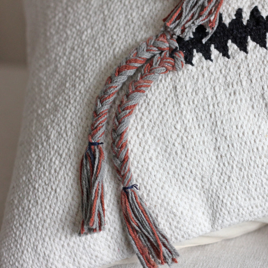 Boho Pillow Cover with Playful Long Tassels Handwoven 100 Cotton Cushion Cream 18x18