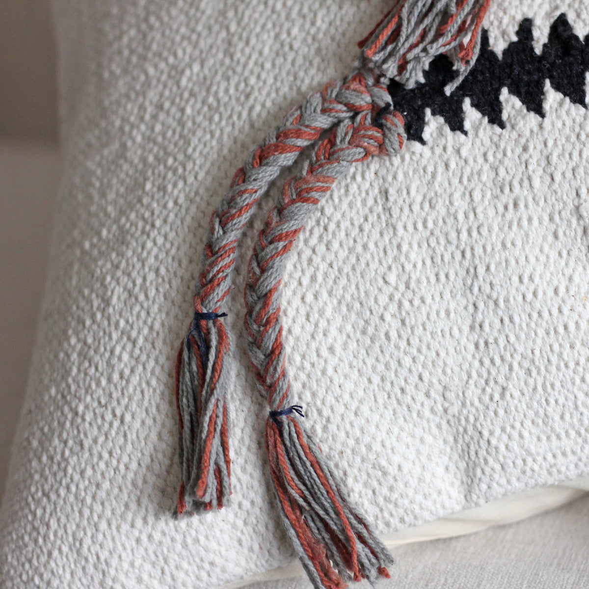 Boho Pillow Cover with Playful Long Tassels Handwoven 100 Cotton Cushion Cream 18x18