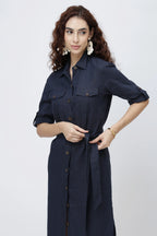 Tailored Linen Shirt Midi Dress Belted Shirt Dress