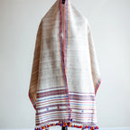 Handwoven Wrap from Handspun Tussar Silk Fine Cotton Colourful Tassels Beige Stole 24x86