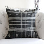 Bhujodi 100 Wool Organic Cotton Pillow Cover Rustic Handwoven Cushion with Tassels Dark Gray Pair