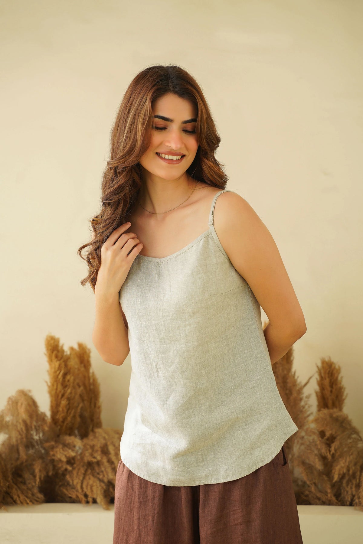 Summer Breeze Linen Tank Top Cami with Adjustable Straps Sleeveless Organic Washed Linen Crop Slip Camisole