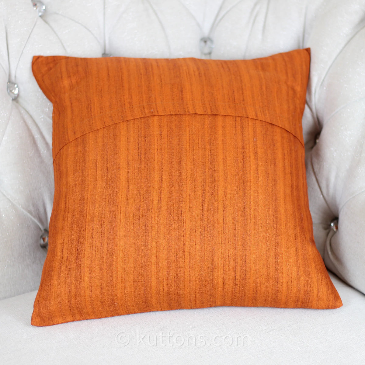 Embroidered Silk Blend Handloom Cushion Cover Paisley Motif Orange 16x16