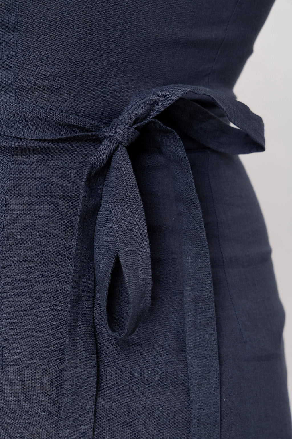 Fitted Square Neck European Linen Midi Dress with Back Tie