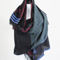 Handspun Handwoven Cotton Scarf with Frayed Edges Azo Free Vat Dyes Black Blue 24x82