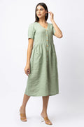 Linen Button Front Midi Dress with Pockets