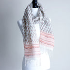 100 Linen Floral Hand Block Printed Stole Striped Border with Tassels Cream Peach 20x71