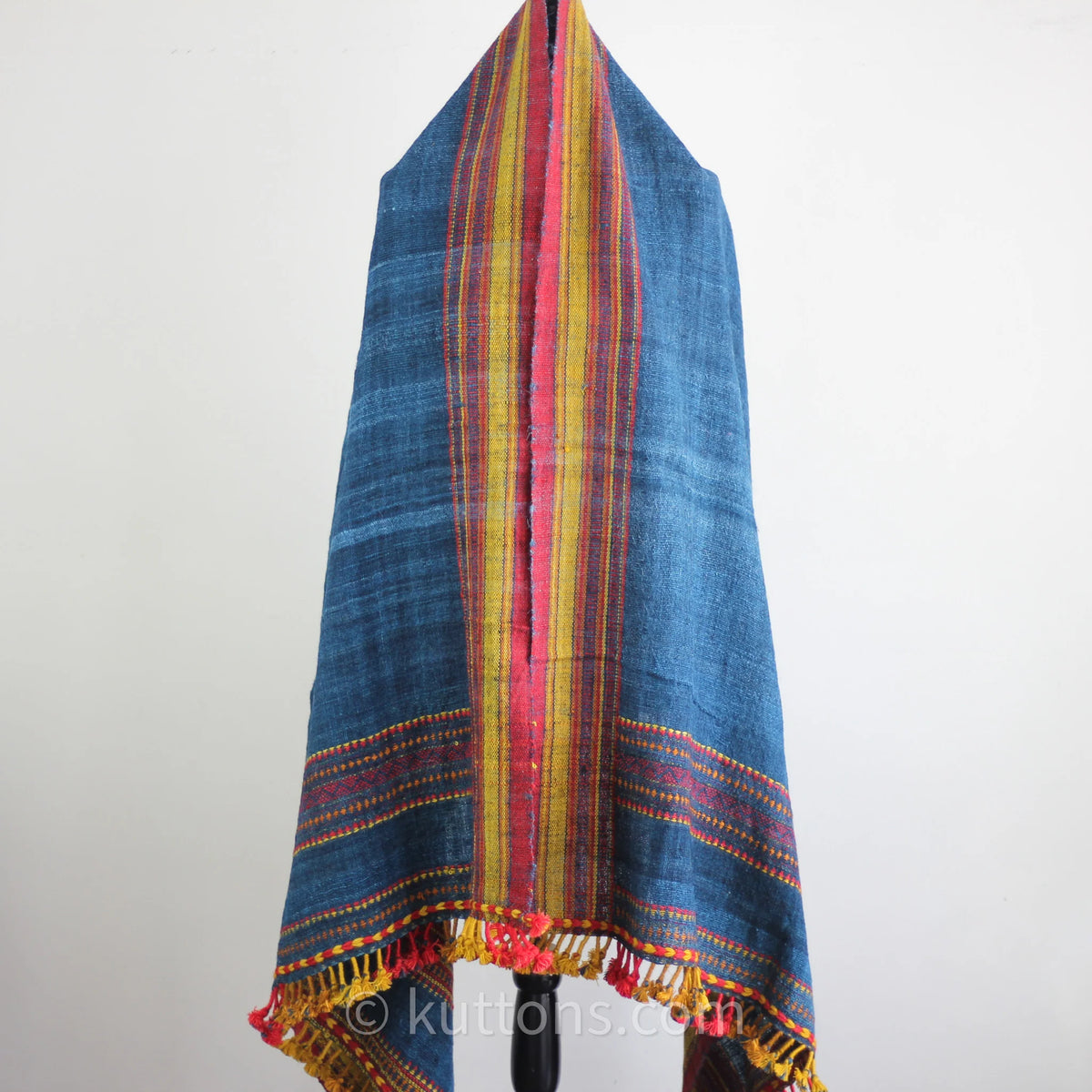 Handspun Handwoven Multipurpose Ethnic Shawl cum Throw Sheep Wool Blue 37x82