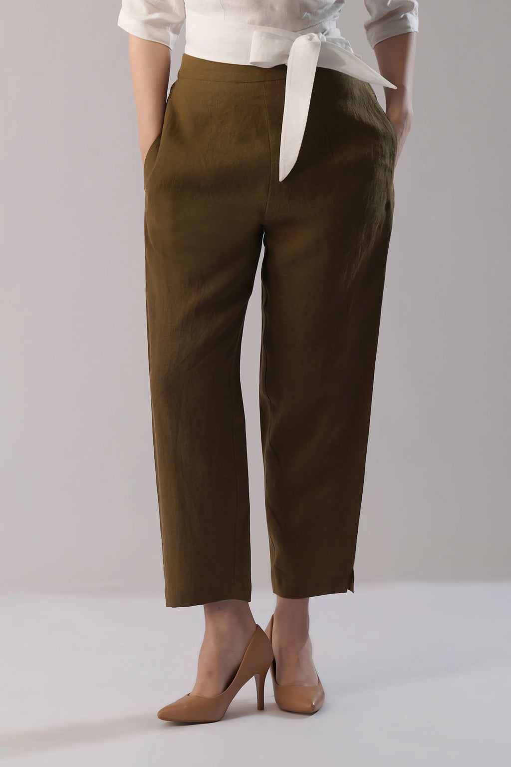 Linen Tapered Pant Relaxed Fit Linen Pants with Elastic Waist