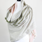 Naturally Dyed Organic Cotton Scarf with Tassels Handspun Handwoven Light Airy Stole White Pink 26x78