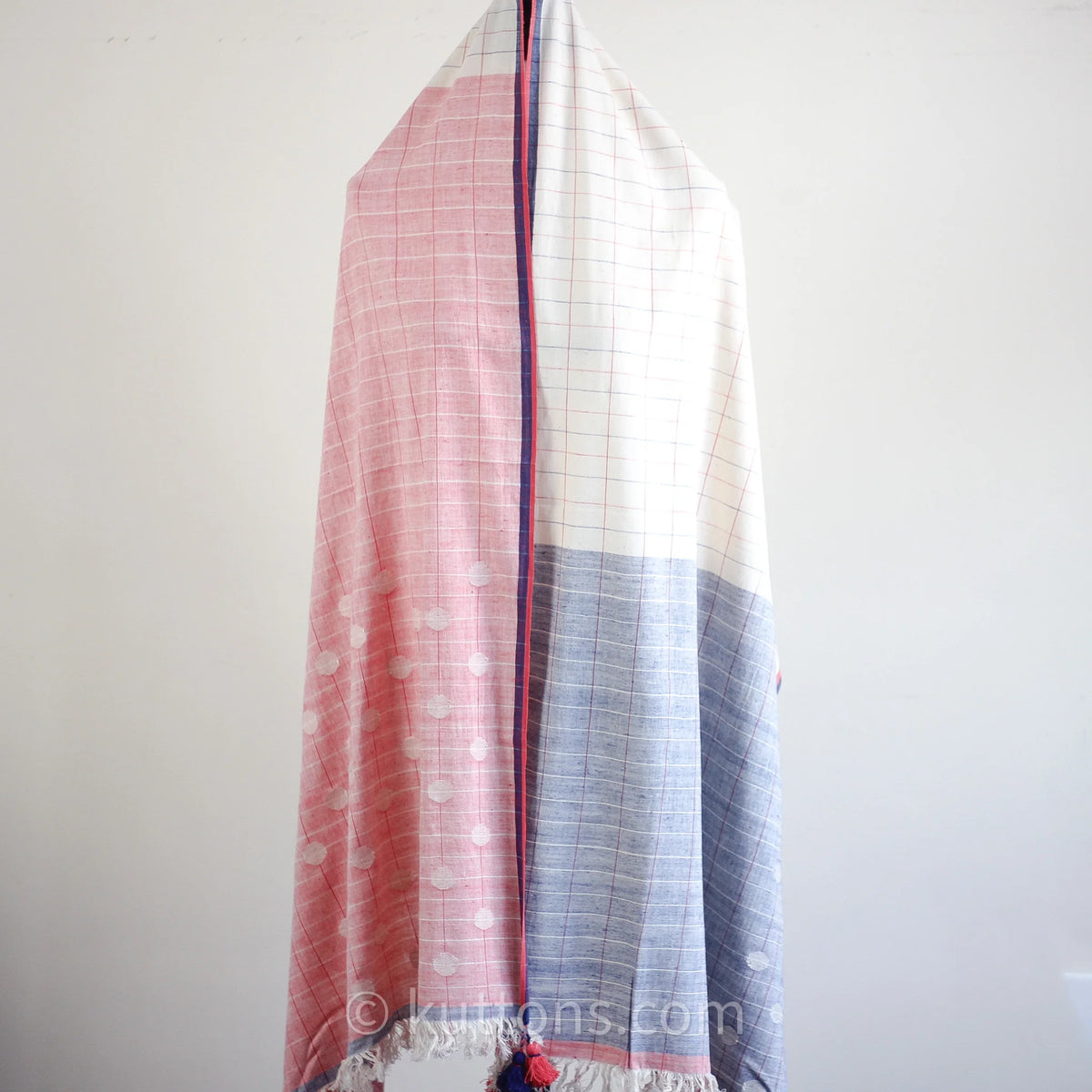 Ethically Sourced Beautiful Cotton Wrap Handcrafted by Women Artisans in India Pink Blue 30x86