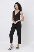 The Sculpted V Neck Linen Jumpsuit Pure European Linen