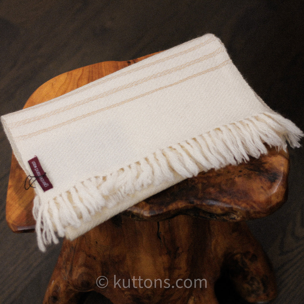 Handwoven Himalayan Merino Woolen Scarf with Tusser Silk Border Cream 11x52 Small