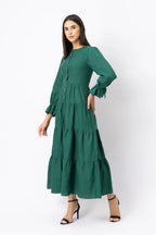 Linen Button Front Tiered Maxi Dress