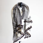 Nomadic Tribal Wrap Throw Handspun Handwoven Bhujodi Raw Wool Shawl Cream 36x84