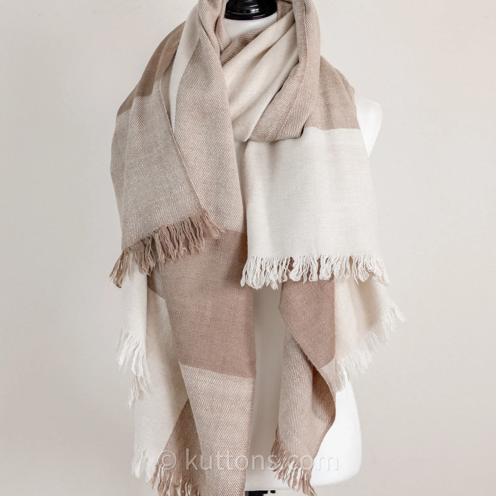 100 Pure Pashmina Cashmere Shawl 2 Ply 356 gm Handspun Handwoven Full Size Cashmere Shawl Wrap Made by Women Weavers of Ladakh Himalayas Brown Cream 38x75