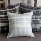 Handwoven Bhujodi Wool Cotton Cushion Cover Vintage Rustic Pillow Gray Blue 20x20