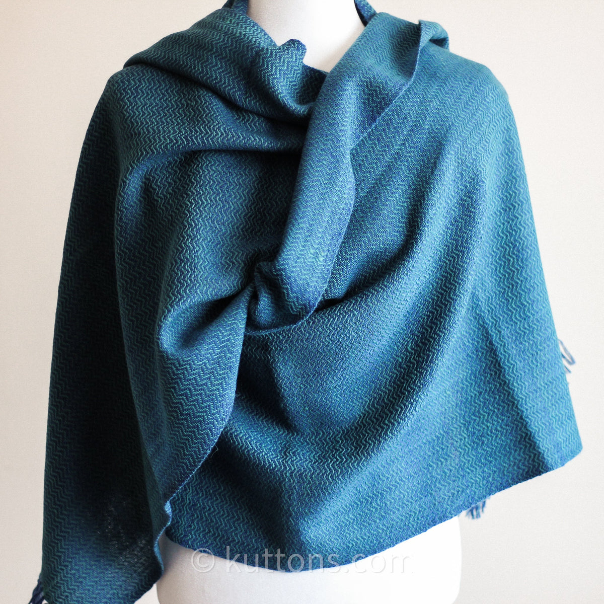 Naturally Dyed Handwoven Merino Himalayan Wool Shawl Wrap Dyed with Indigo Tesu Flowers Blue Green 235x84