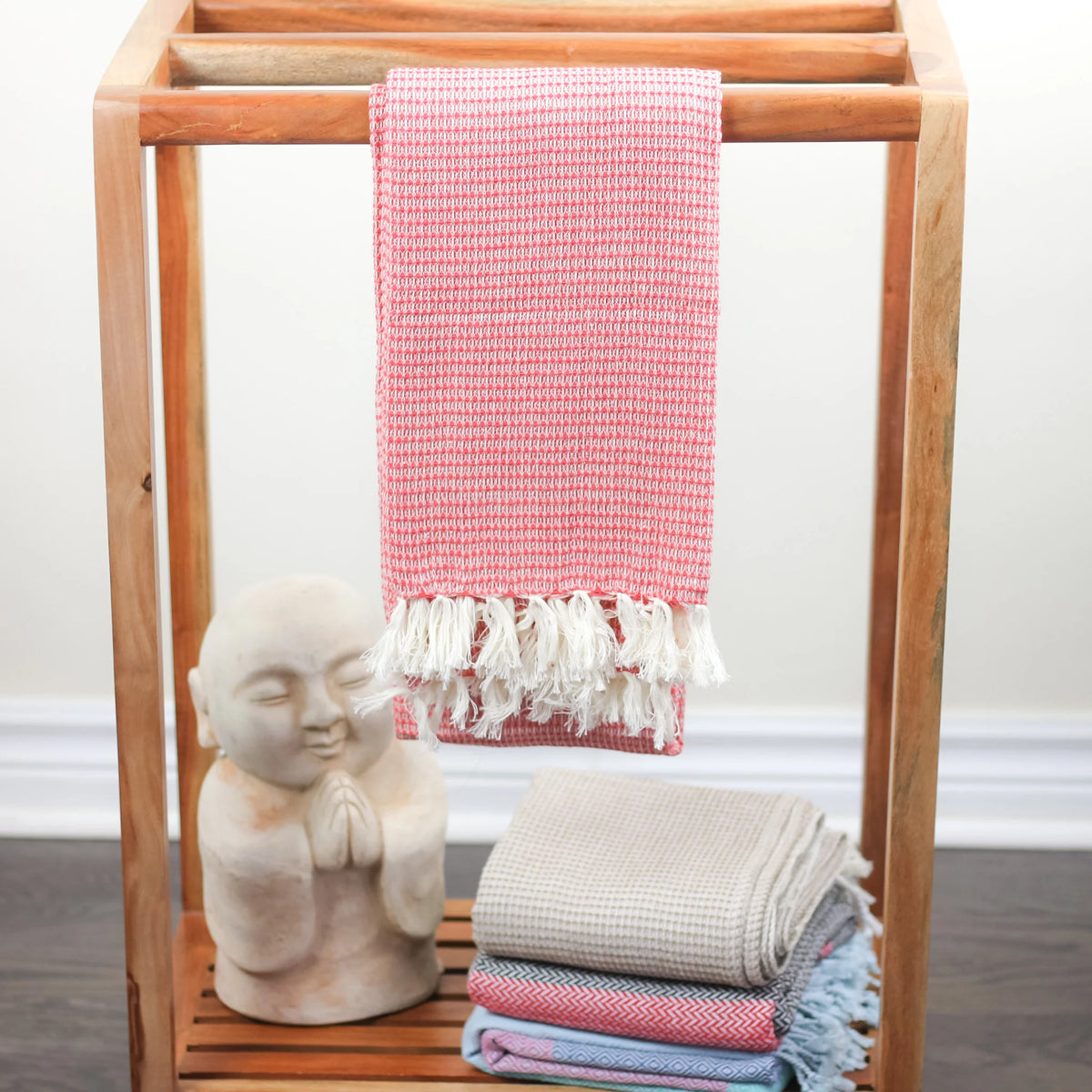 Handwoven Waffle Weave Pure Cotton Towel Bath Room Decor Red 29x62