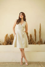 Luxe Sleeveless Linen Wrap Dress Comfy V Neck Mini Linen Dress with Tie Belt Pockets Pistachio