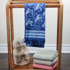 Naturally Dyed Art Block Print Handwoven Cotton Towel Guest Bathroom Decor Blue 28x62
