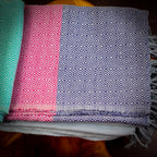 Handloom Cotton Beach Towel with Tassels Red Blue Green 32x64