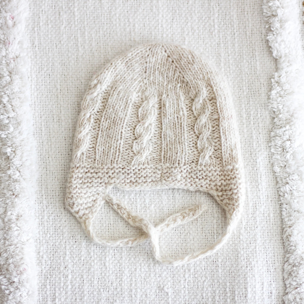Cashmere Baby Hat with Tie Strings Handknit Ultrasoft Pashmina Milk White