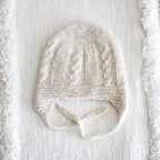 Cashmere Baby Hat with Tie Strings Handknit Ultrasoft Pashmina Milk White