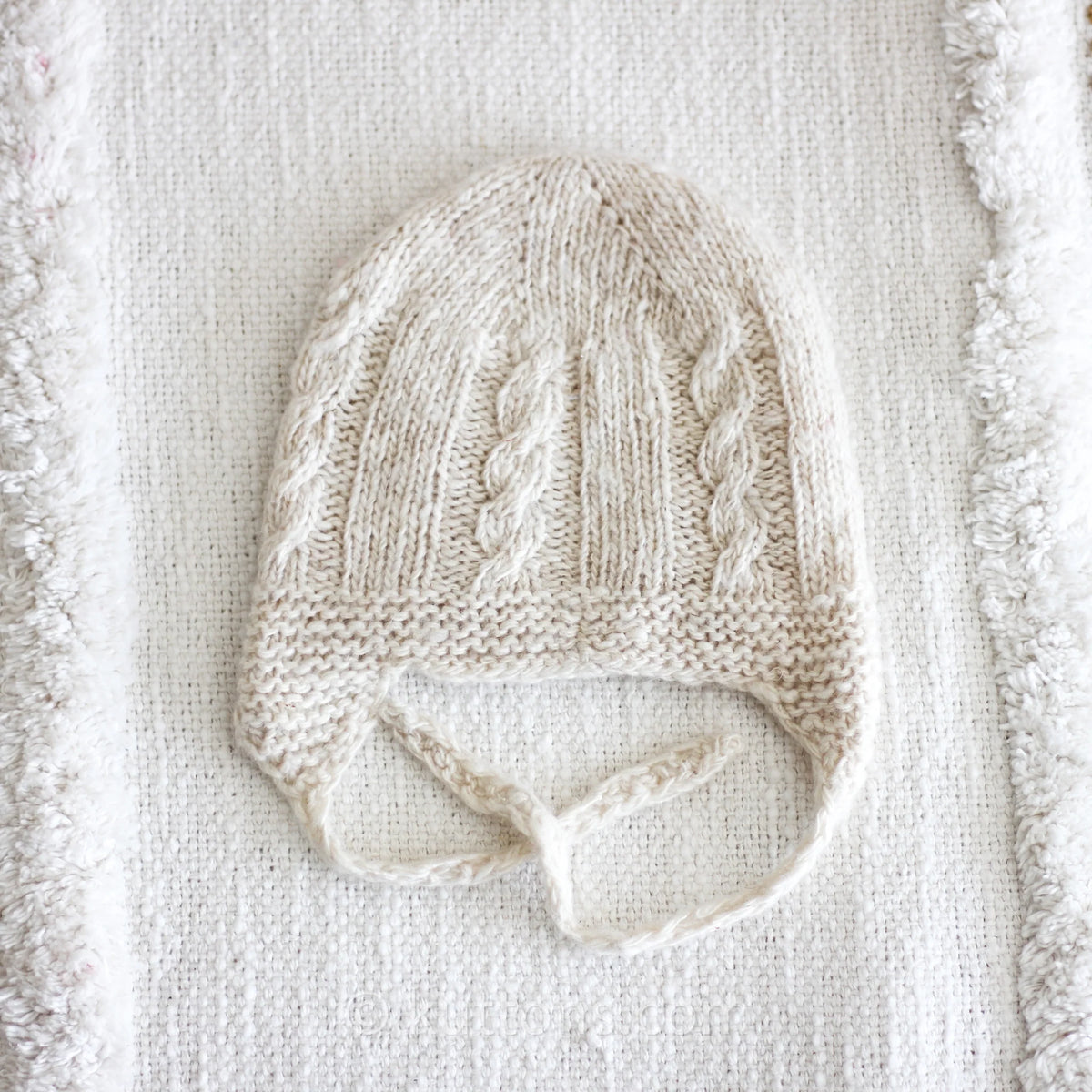 Cashmere Baby Hat with Tie Strings Handknit Ultrasoft Pashmina Milk White