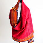 Handspun Handwoven Ethnic Raw Wool Shawl Rustic Wrap Throw Red Orange 36x85
