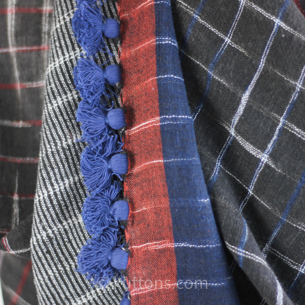 Eco Chic Elegance Handspun Handwoven Organic Cotton Scarf Dyed Naturally Empowering Women Weavers Blue Red 24x76