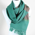 Handwoven Merino Himalayan Woolen Scarf Naturally Dyed with Indigo Madder Tesu Flowers Green 13x78