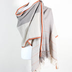 Handwoven Merino Himalayan Wool Stole Naturally Dyed Wrap with Tea Tesu Flowers and Harada Cream Gray 21x80