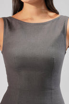 Sculpt Linen Midi Dress Sleeveless Boat Neck Dress with Front Slit