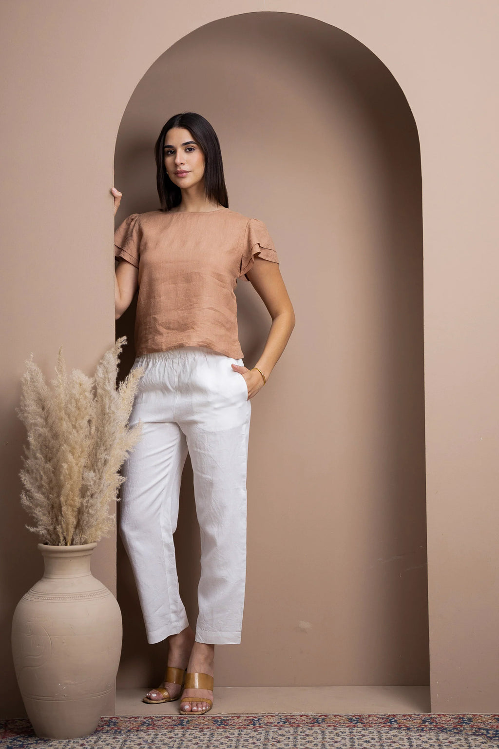 Layered Ruffle Sleeve European Linen Top