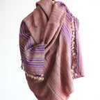 Handspun Tussar Silk Merino Wool Shawl Handwoven with Tassels Maroon 38x87