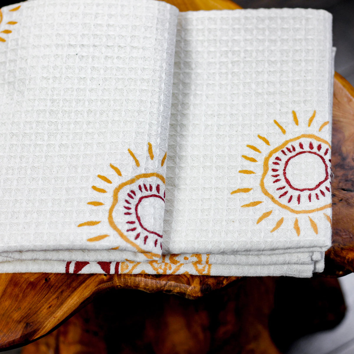 Waffle Weave Handwoven Hand Block Printed Decorative Cotton Towel Powder Bath Room Decor White 29x60