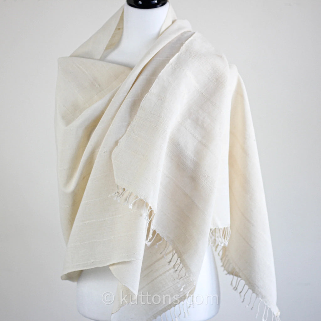 Organic Kala Cotton Bhujodi Scarf Handspun and Handwoven Cream 24x76