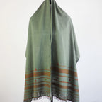 Organic Kala Cotton Scarf Handwoven Stole with Tassels Green 22x76