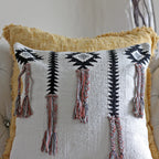 Boho Pillow Cover with Playful Long Tassels Handwoven 100 Cotton Cushion Cream 18x18