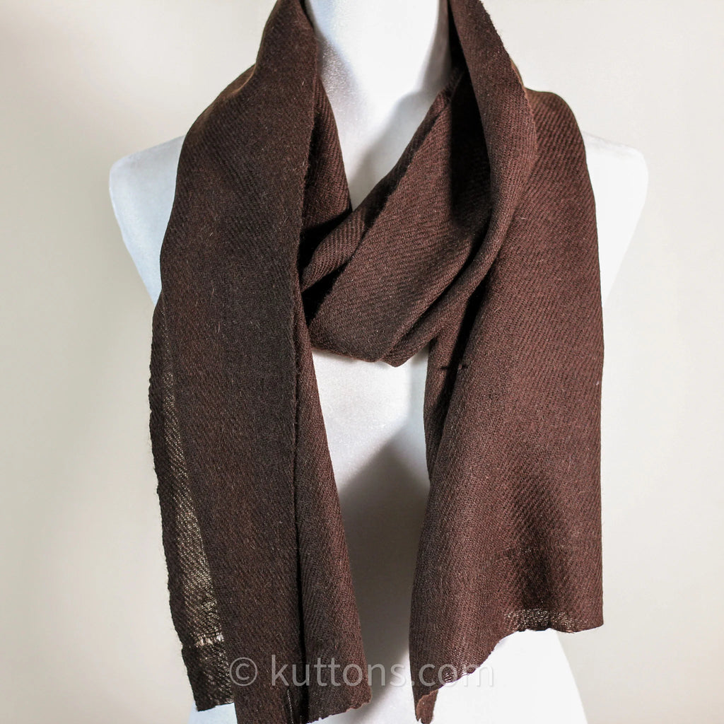 100 Pure Ladakh Yak Wool Scarf Handspun Handwoven Soft Light Stole by Women Weavers in the Himalayas Dark Brown 13x76