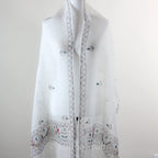 Hand Painted Ethnic Madhubani Linen Wrap with Tassels Tribal Motifs Fish White 20x80