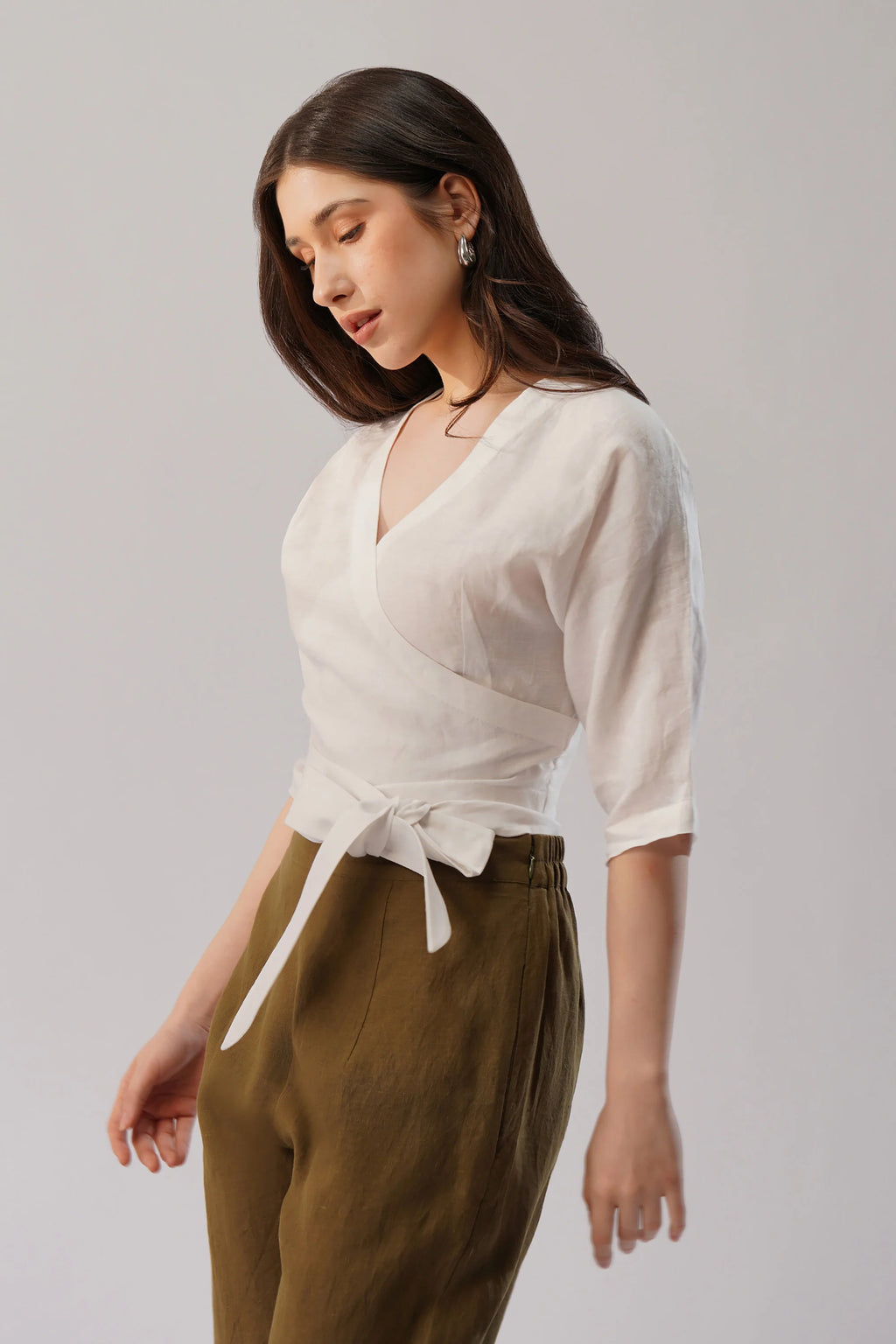 Linen Wrap Top Structured Wrap Linen Top with Tie Waist