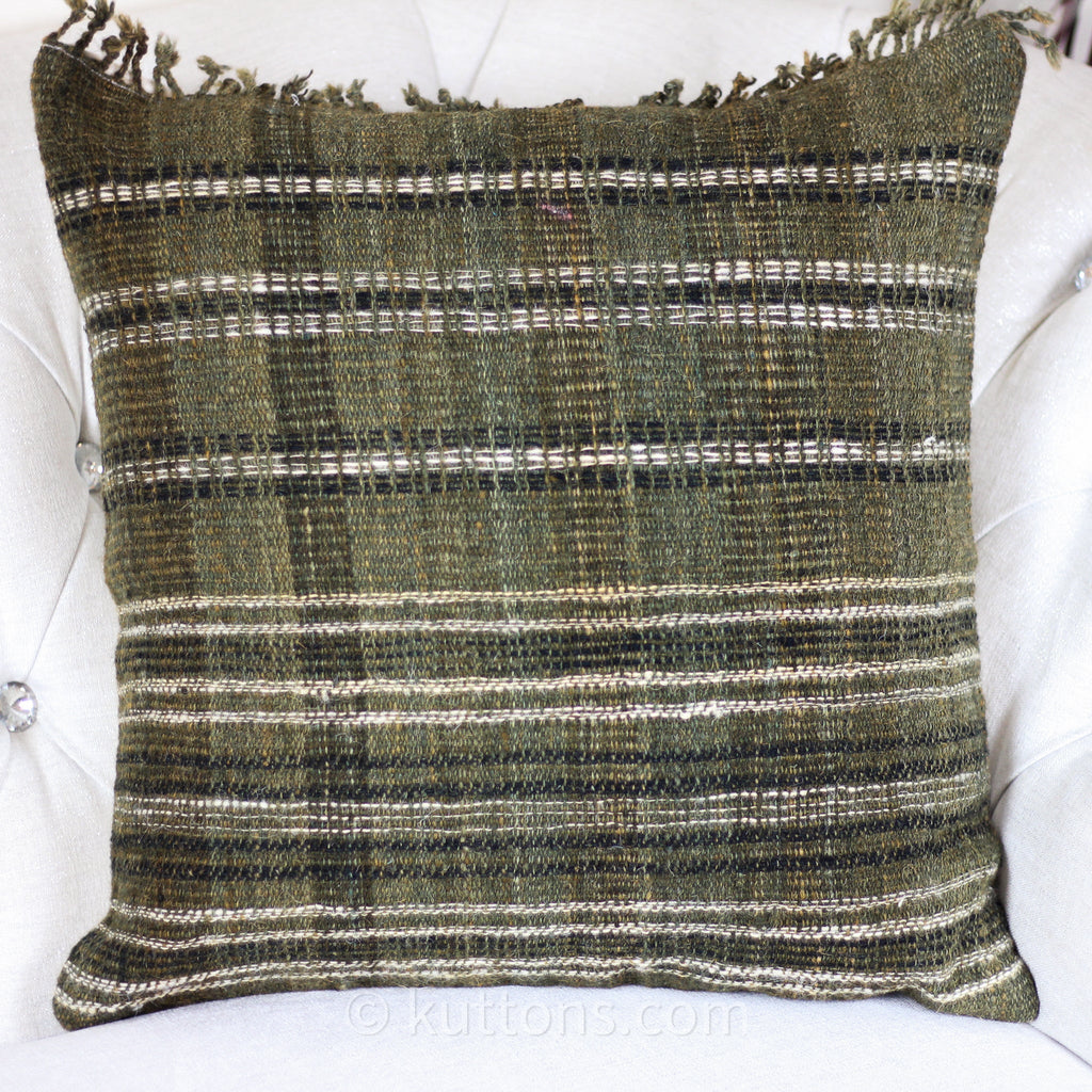 Handwoven 100 Wool Organic Cotton Cushion Cover with Tassels 20x20 Pair