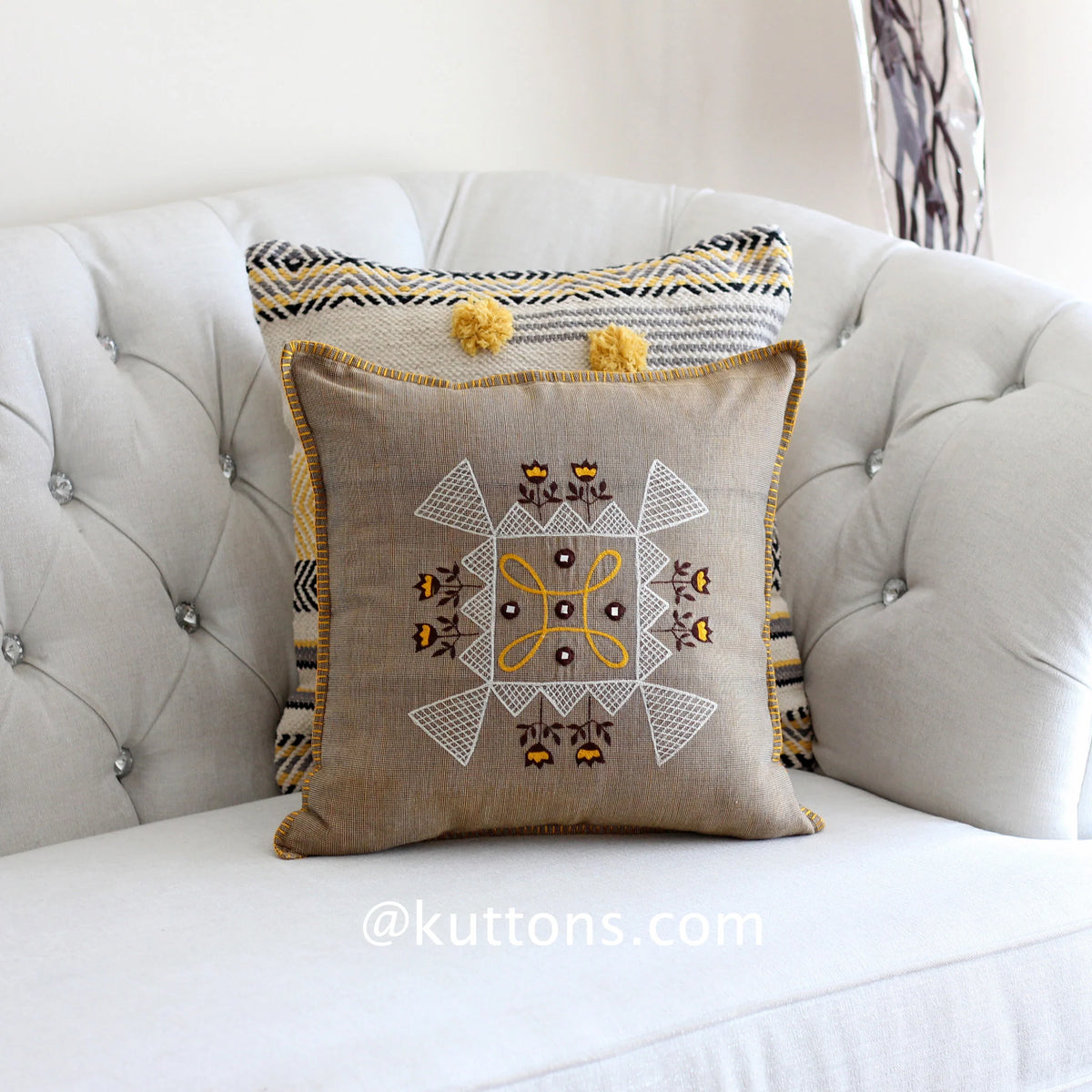 Embroidered 100 Cotton Textured Pillow Cover Handloom Throw Cushion Brown 16x16