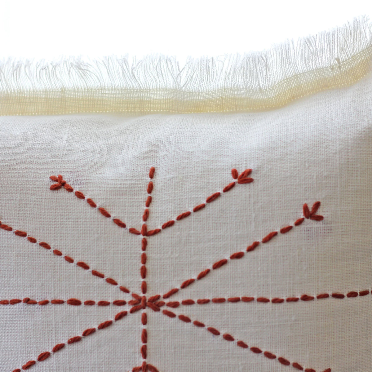 Hand Embroidered 100 Linen Gauze Pillow Cover Fringed Edges Handmade 16x24