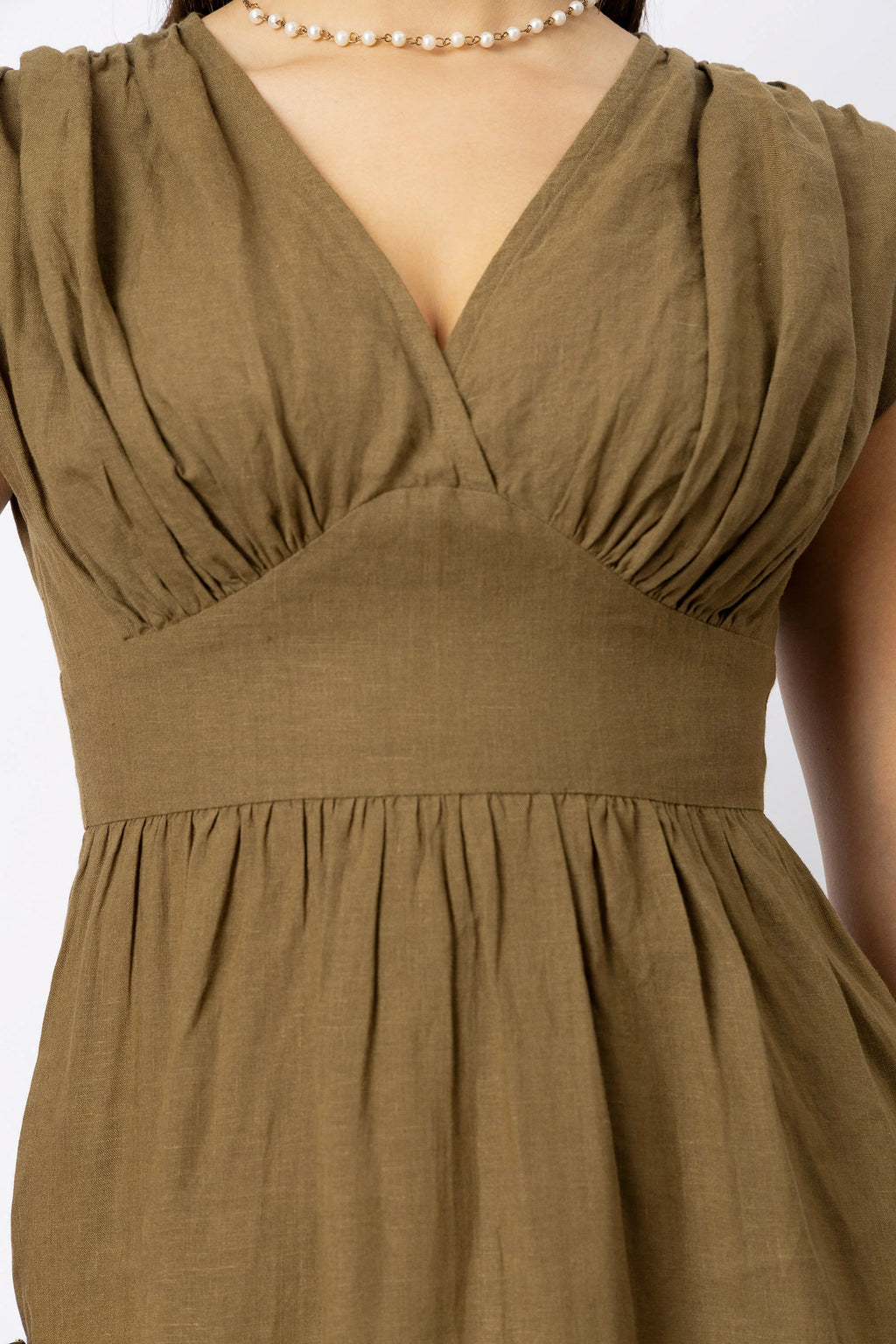 European Linen Midi Dress with Flattering Empire Waist amp Adjustable Ties