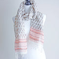 100 Linen Floral Hand Block Printed Stole Striped Border with Tassels Cream Peach 20x71
