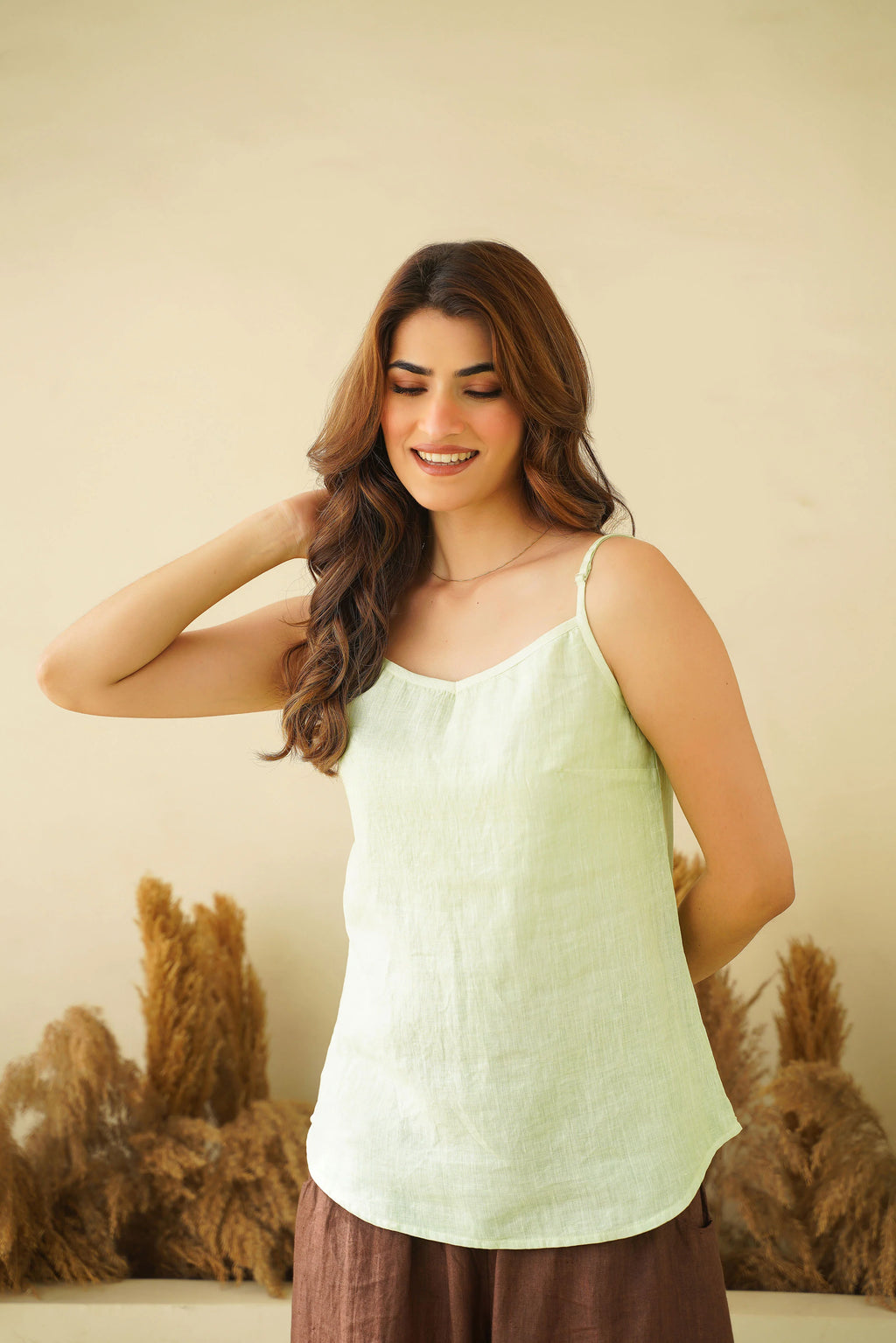 Summer Breeze Linen Tank Top Cami with Adjustable Straps Sleeveless Organic Washed Linen Crop Slip Camisole