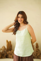 Summer Breeze Linen Tank Top Cami with Adjustable Straps Sleeveless Organic Washed Linen Crop Slip Camisole